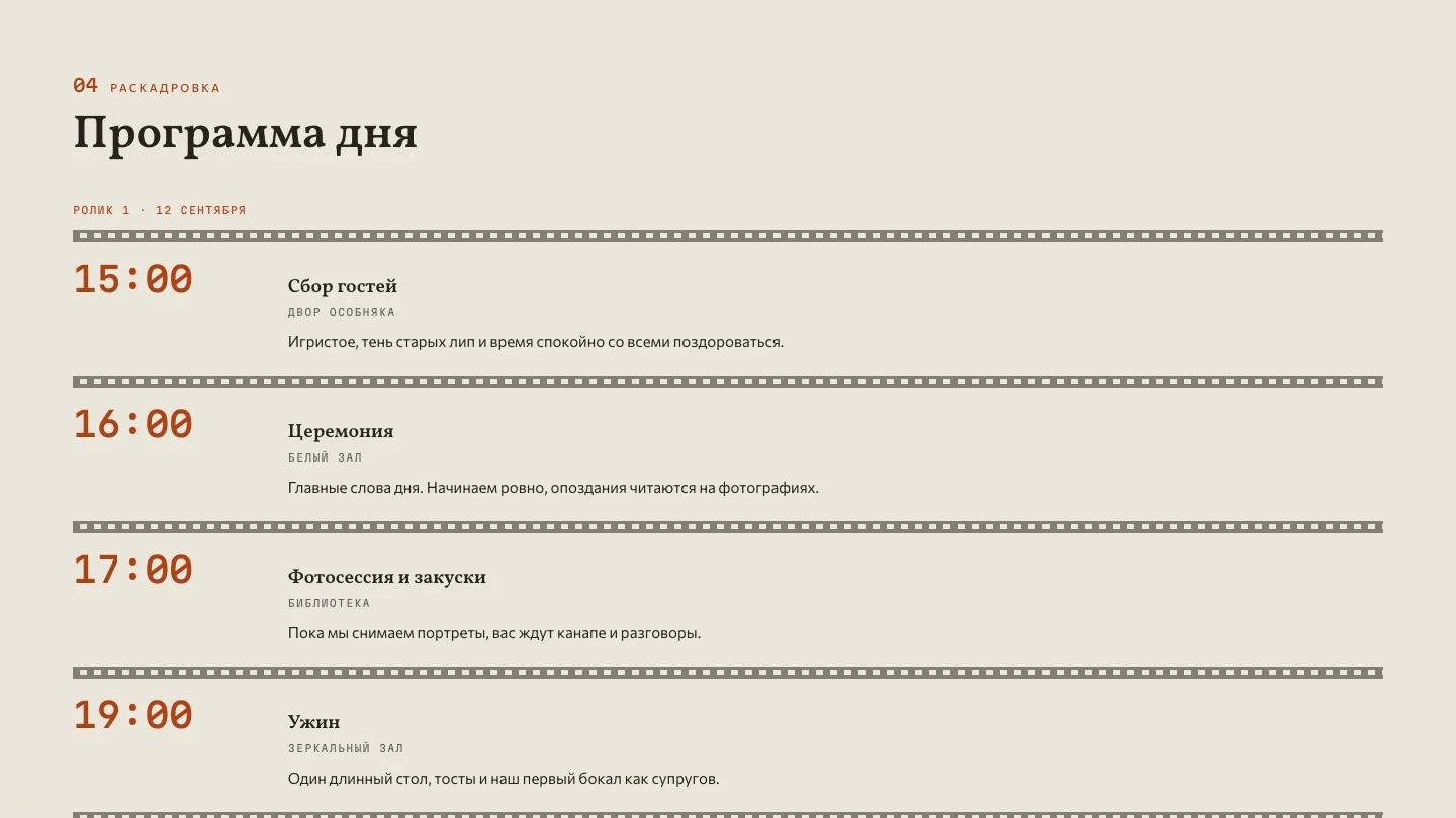 Программа и тайминг дня