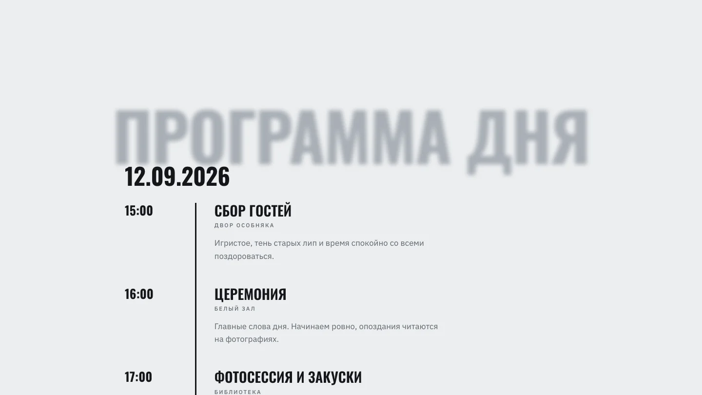 Программа и тайминг дня