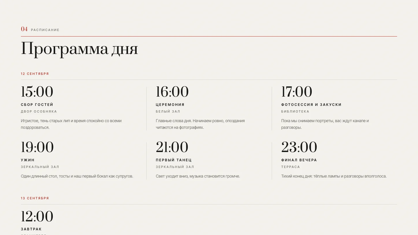 Программа и тайминг дня